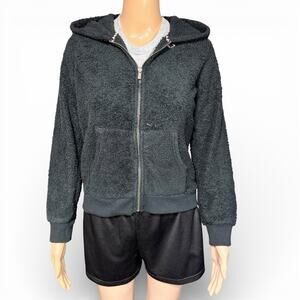 Roxy Womens Sherpa Hoodie Sweatshirt Full Zip Long Sleeves Solid Black Large